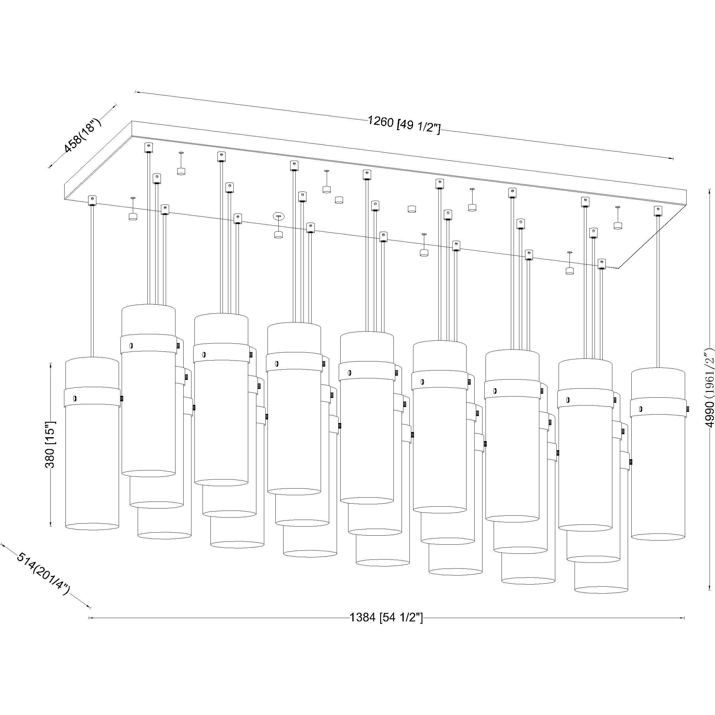 Fontaine Linear Chandelier Ceiling Light in Rubbed Brass