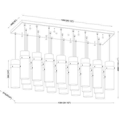 Fontaine Linear Chandelier Ceiling Light in Rubbed Brass