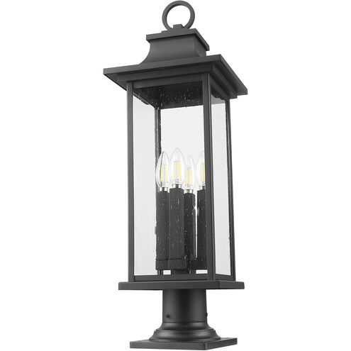Tiberius 4 Light 27.25 inch Black Outdoor Pier Mounted Fixture in Clear Seedy Glass