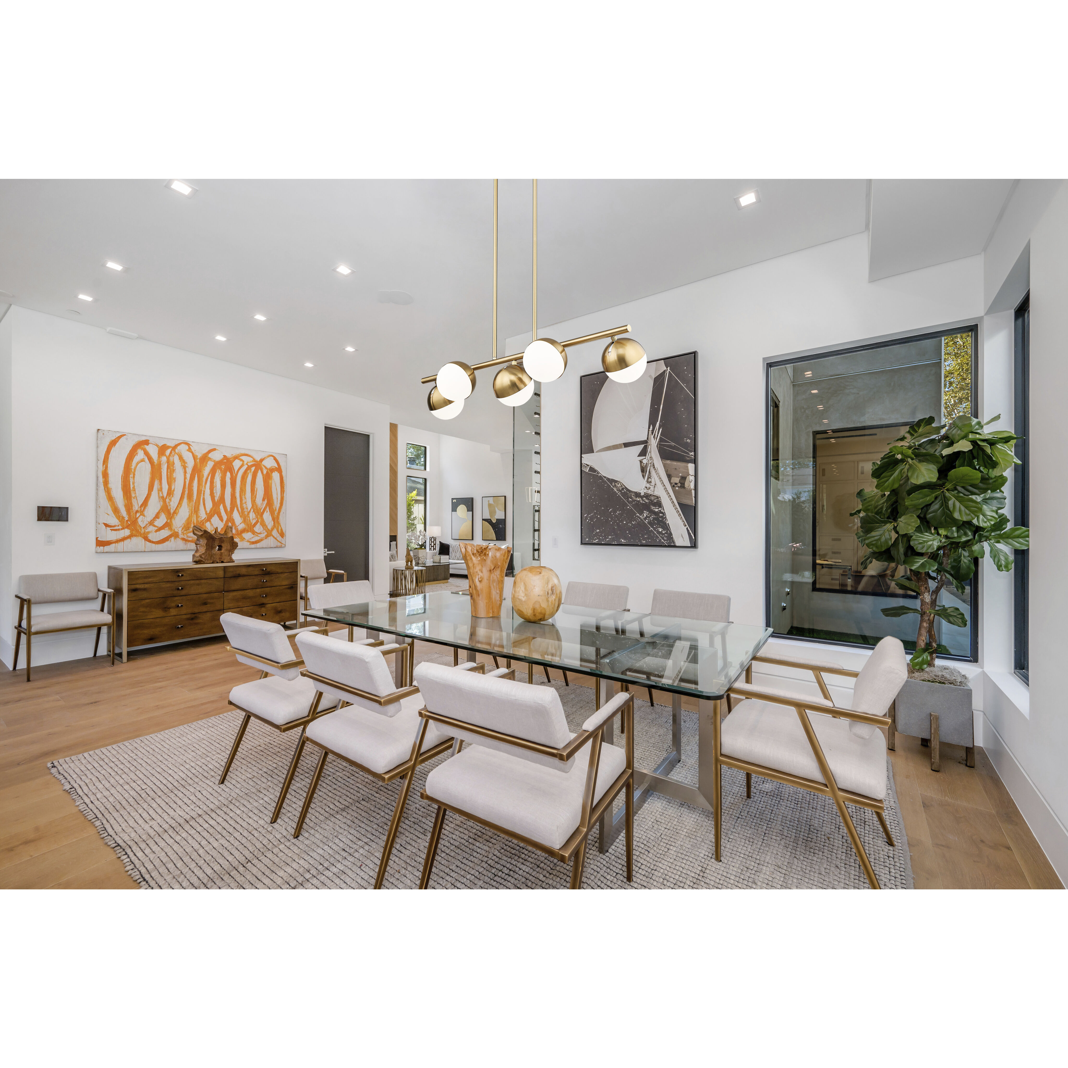 Realm Sphere Linear Chandelier Ceiling Light in Modern Gold