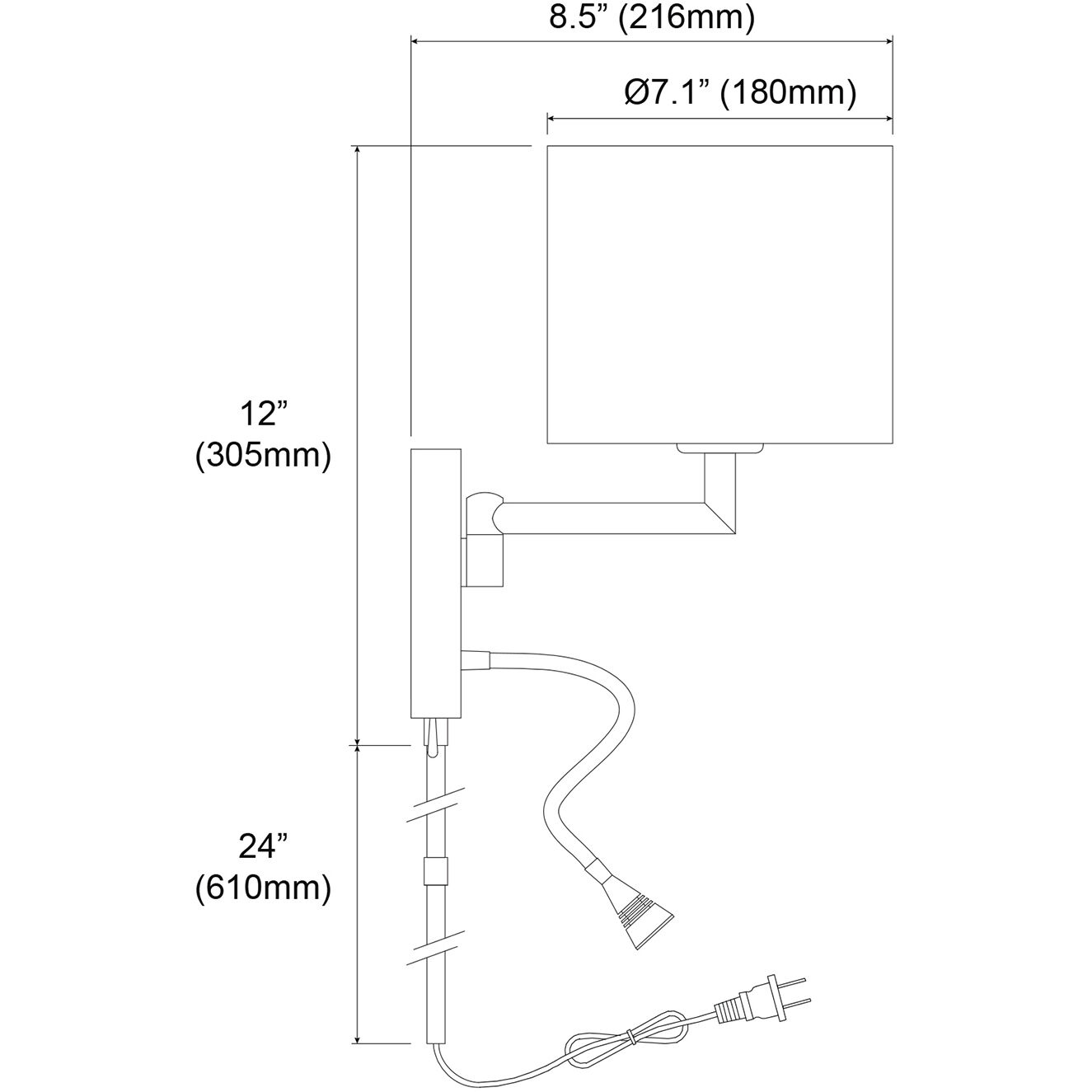 Transitional 13.75 inch 60.00 watt Polished Chrome Task Wall Sconce Wall Light, Gooseneck