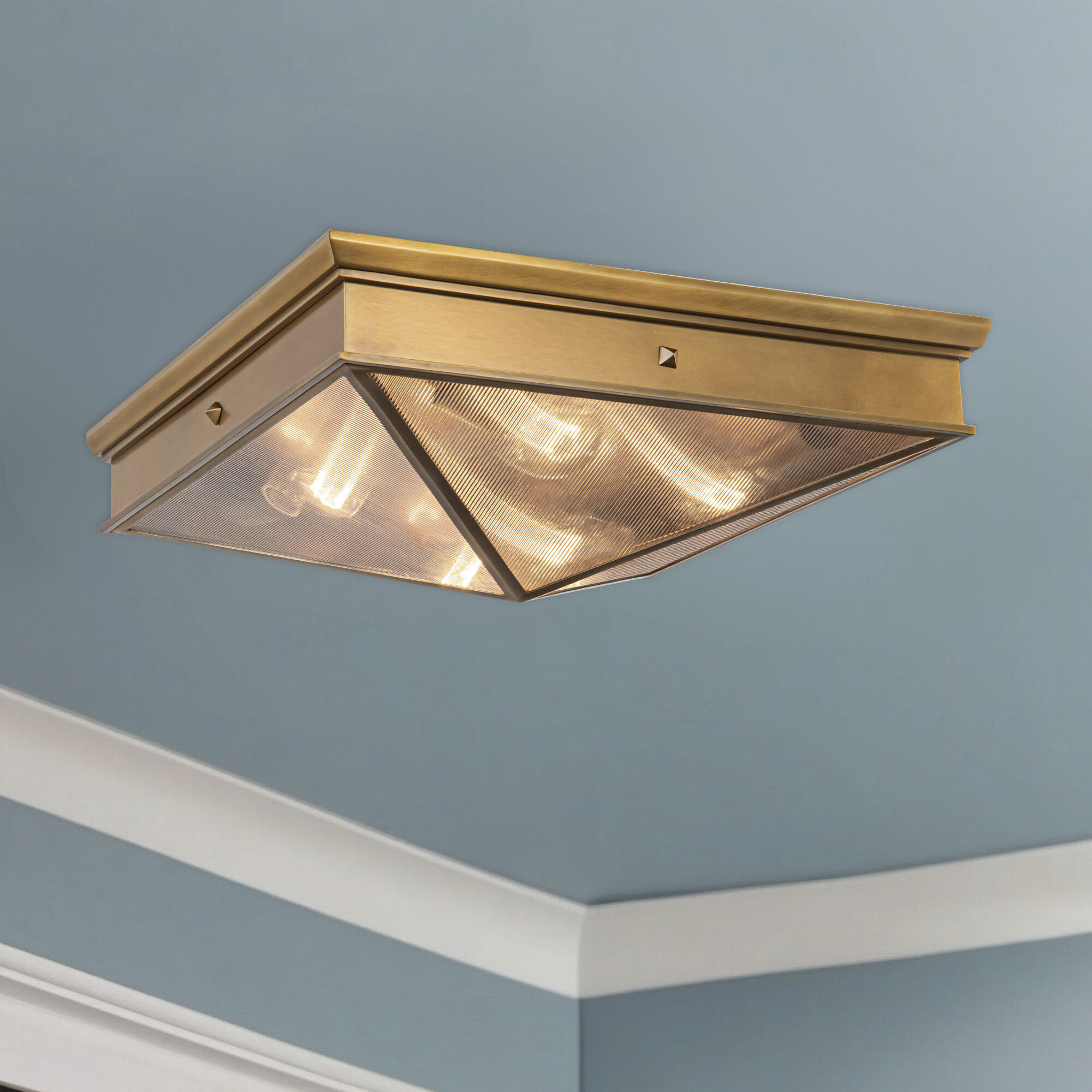 Cairo 4 Light 18.63 inch Ribbed Glass/Vintage Brass Flush Mount Ceiling Light