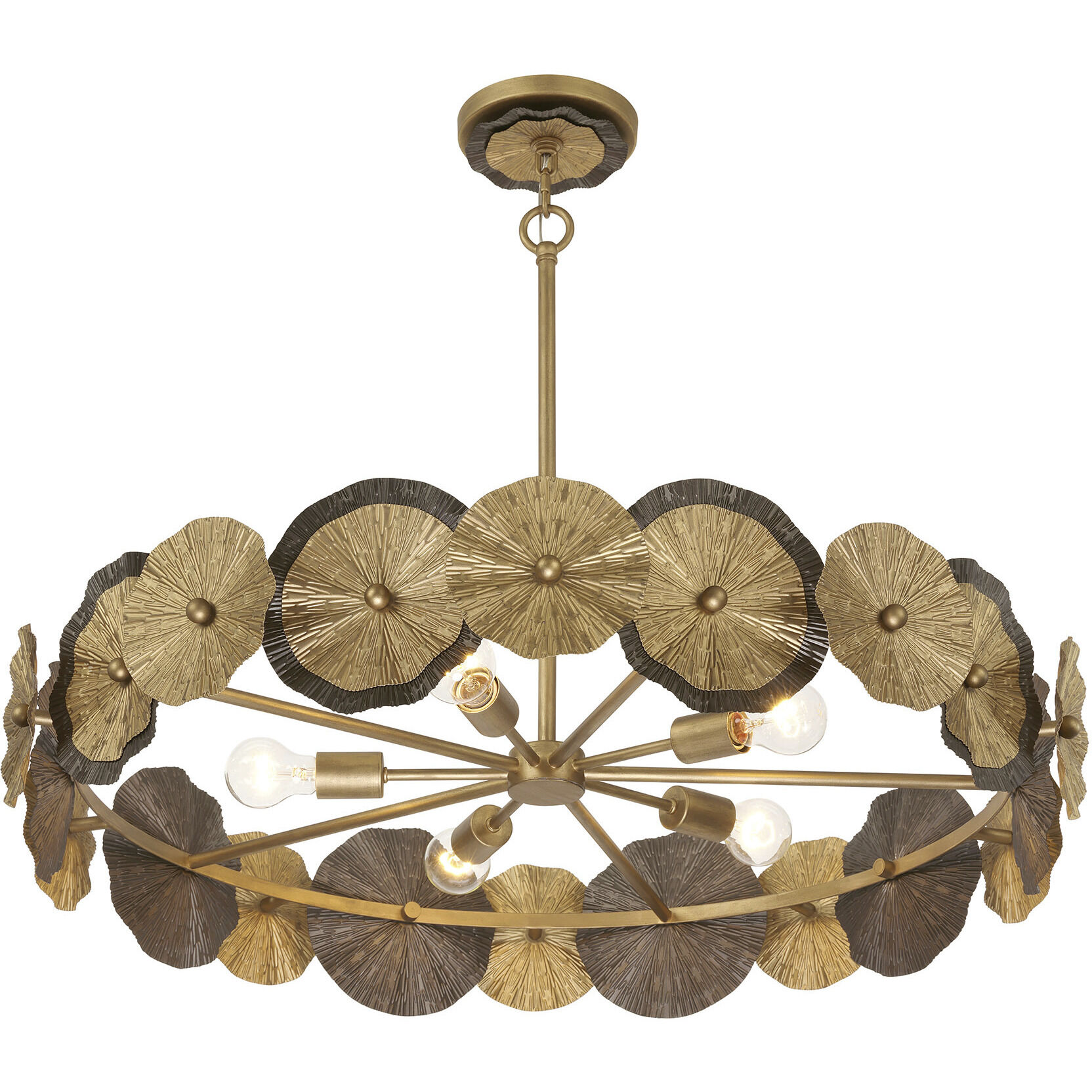 Lincoln 5 Light 35.25 inch Distressed Gold and Bronze Pendant Ceiling Light