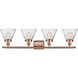 Ballston Large Cone 4 Light 36 inch Antique Copper Bath Vanity Light Wall Light in Clear Glass