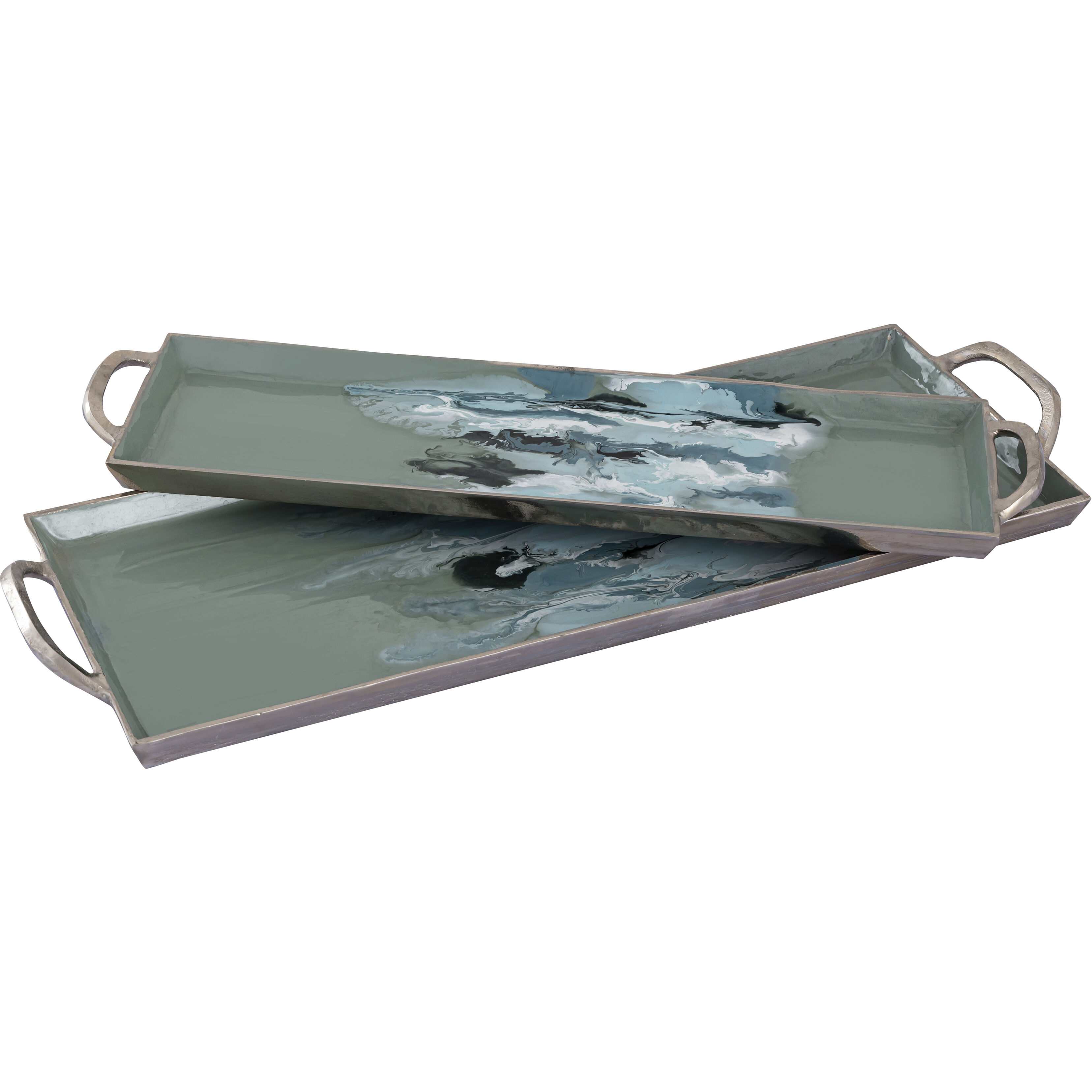 Spindrift Seafoam Green Enamel with Nickel Tray, Set of 2