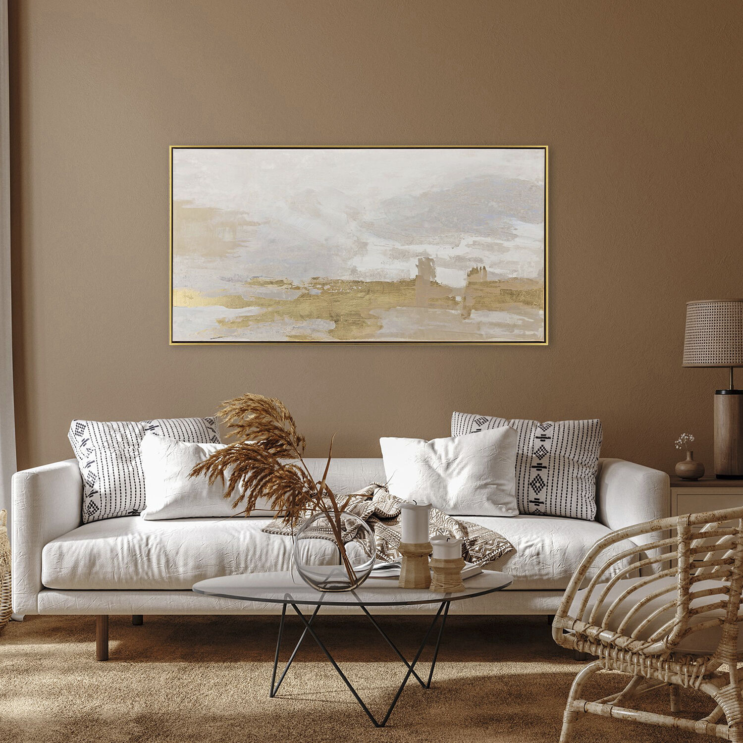 Sandstorm Gold Gray and Beige and Metallic and White Canvas, The Studio