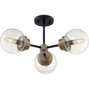 Axis 3 Light 23 inch Matte Black and Brass Accents Semi Flush Mount Fixture Ceiling Light