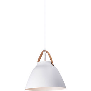 Nordic 1 Light 14 inch Tan Leather/White Single Pendant Ceiling Light in Tan Leather and White