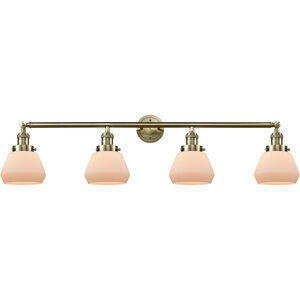 Franklin Restoration Fulton 4 Light 43 inch Antique Brass Bath Vanity Light Wall Light in Incandescent, Matte White Glass, Franklin Restoration