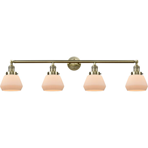 Franklin Restoration Fulton 4 Light 43 inch Antique Brass Bath Vanity Light Wall Light in Incandescent, Matte White Glass, Franklin Restoration