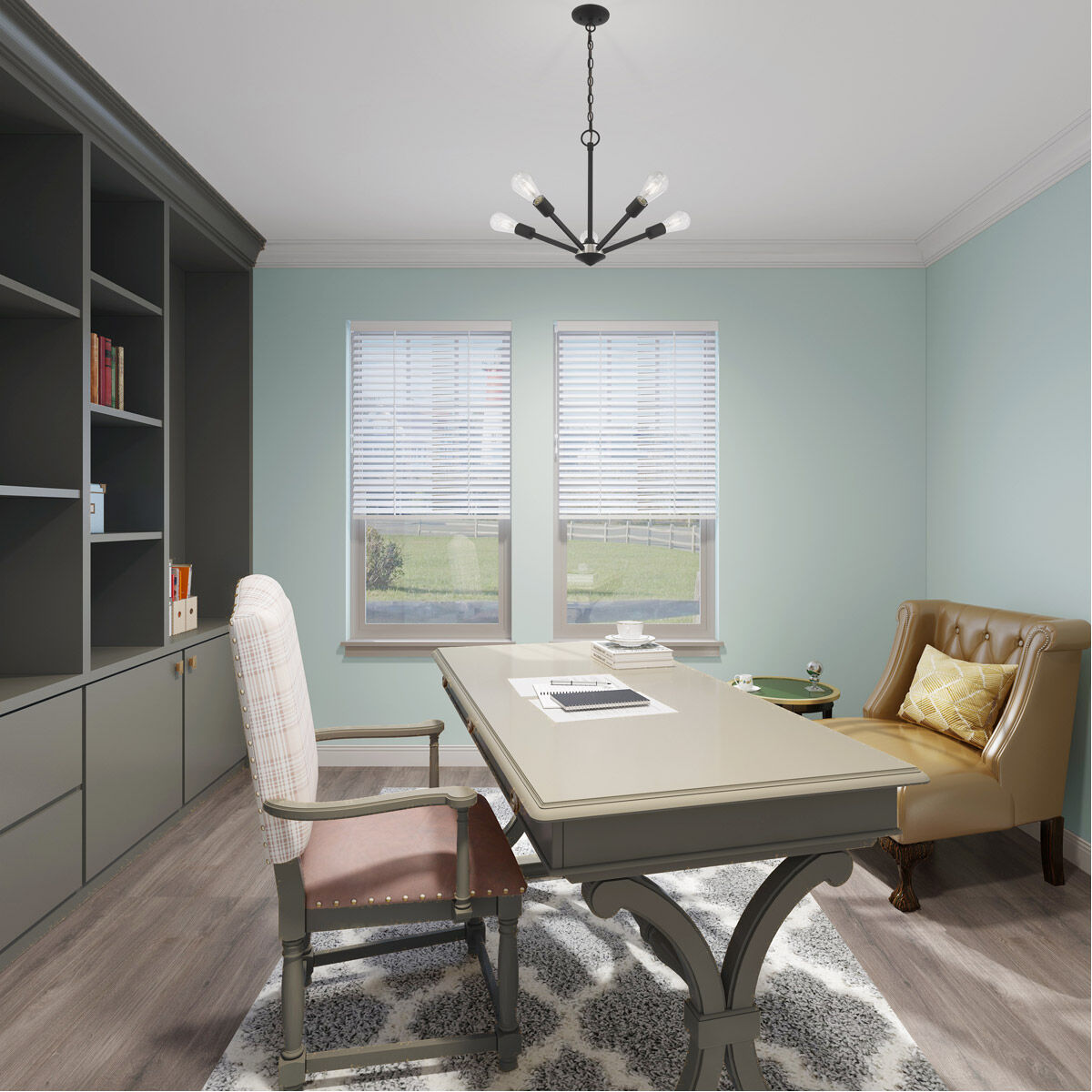 Prague 5 Light 20 inch Black with Brushed Nickel Accents Chandelier Ceiling Light