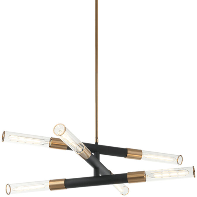 Tubo 6 Light 35 inch Aged Gold Brass Pendant Ceiling Light in Matte Black and Aged Gold Brass