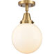 Beacon LED 8 inch Brushed Brass Flush Mount Ceiling Light in Matte White Glass