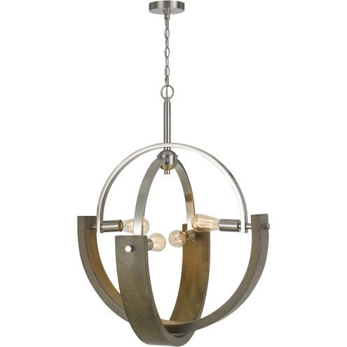 Rauma 4 Light 28 inch Wood/Brushed Steel Chandelier Ceiling Light