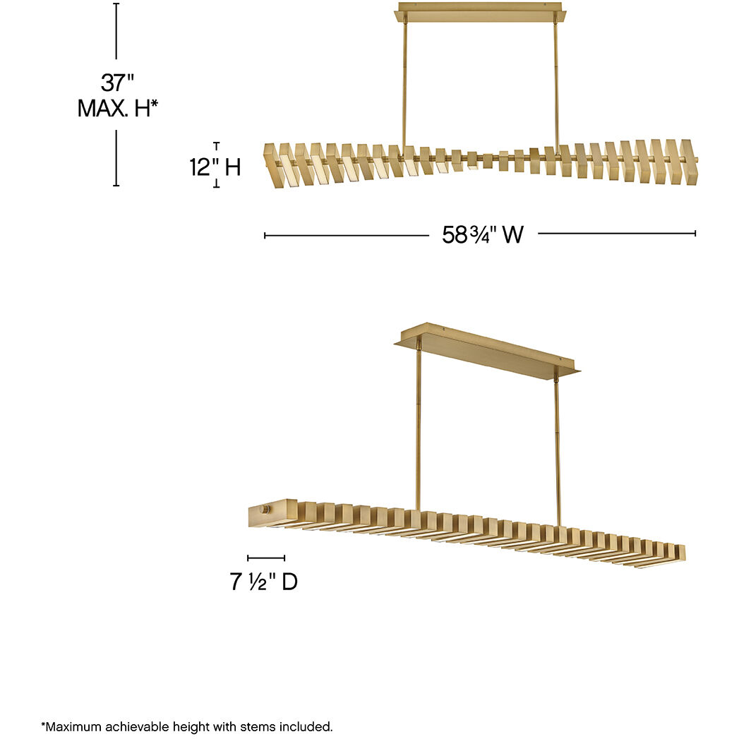 Stitch LED 58.75 inch Lacquered Brass Chandelier Ceiling Light