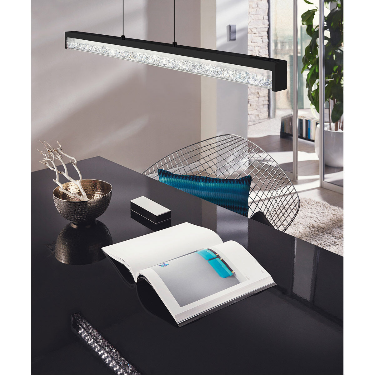 Cardito LED 39.37 inch Matte Black Linear Pendant Ceiling Light