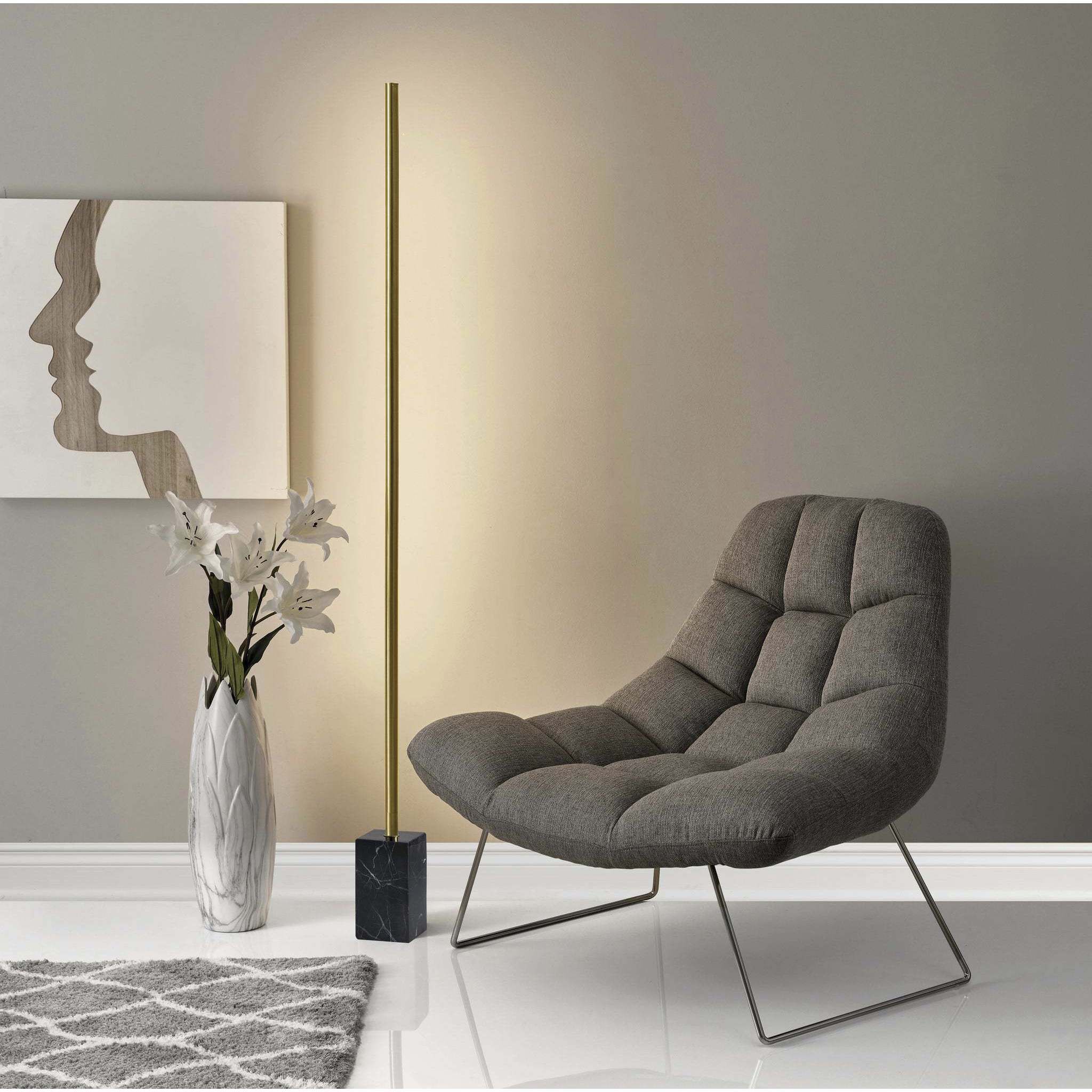 Felix 65 inch 30.00 watt Antique Brass and Black Marble Wall Washer Floor Lamp Portable Light 