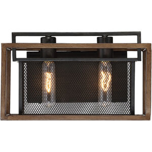 Rio Lobo 2 Light 14 inch Dark Oak with Black Vanity Light Wall Light