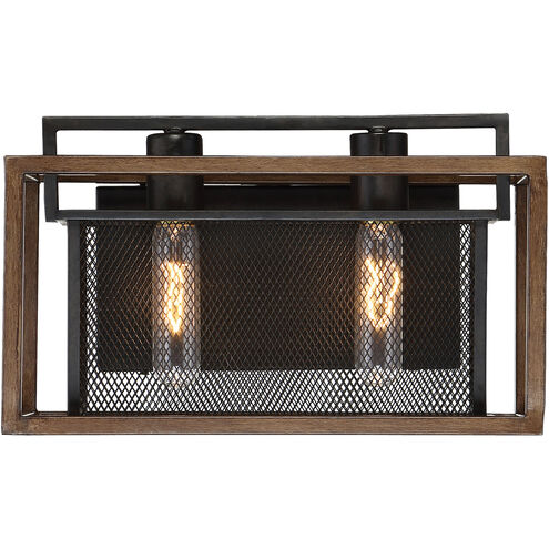 Rio Lobo 2 Light 14 inch Dark Oak with Black Vanity Light Wall Light