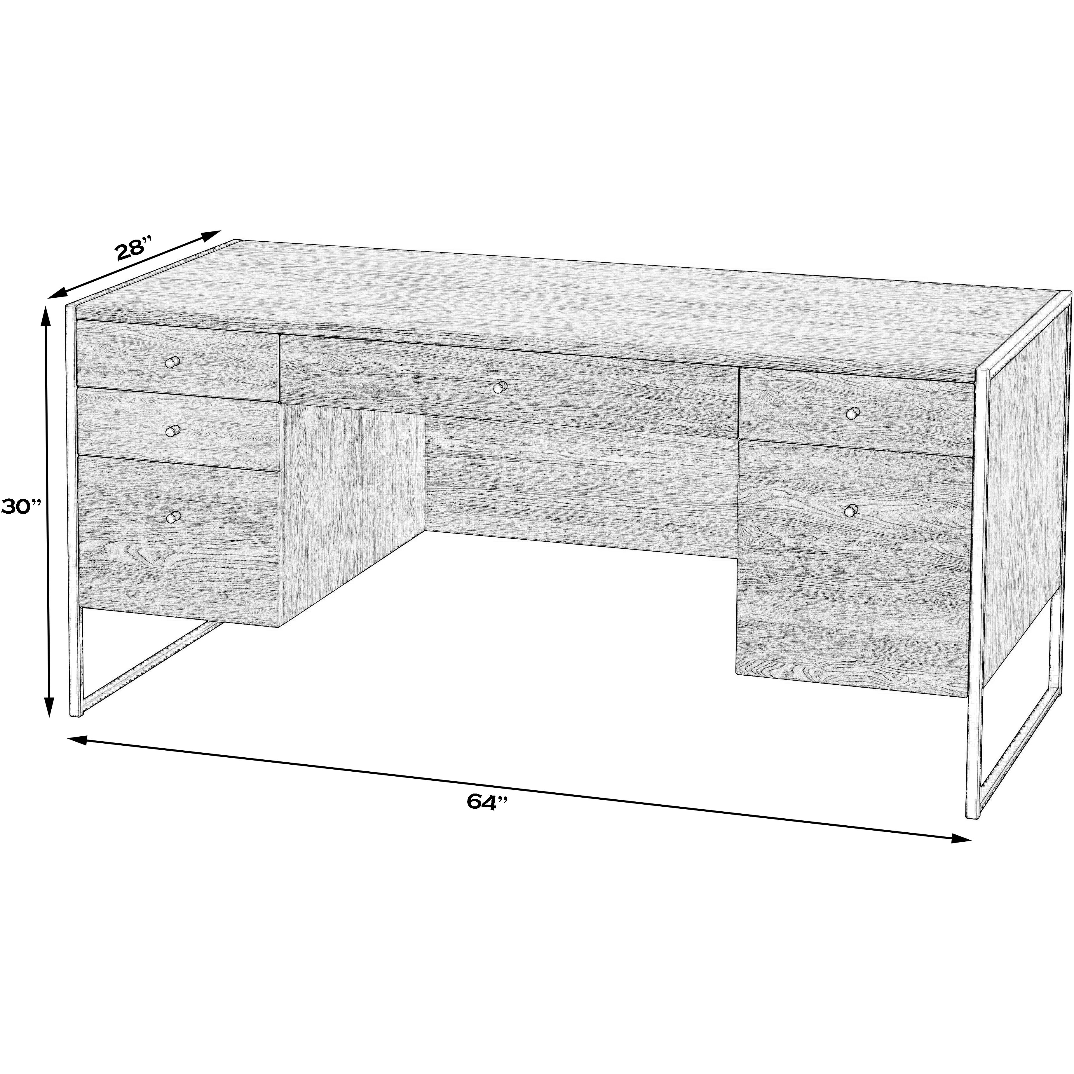 Drake 2 Drawer Iron and Wood Writing Desk in Medium Brown