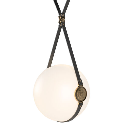 Derby LED 14.9 inch Black and Antique Brass Pendant Ceiling Light in Leather Black/Non-Branded Plate, Black/Antique Brass, Large