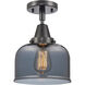 Franklin Restoration Large Bell 1 Light 8 inch Matte Black Flush Mount Ceiling Light in Plated Smoke Glass