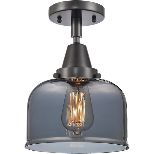 Franklin Restoration Large Bell 1 Light 8 inch Matte Black Flush Mount Ceiling Light in Plated Smoke Glass