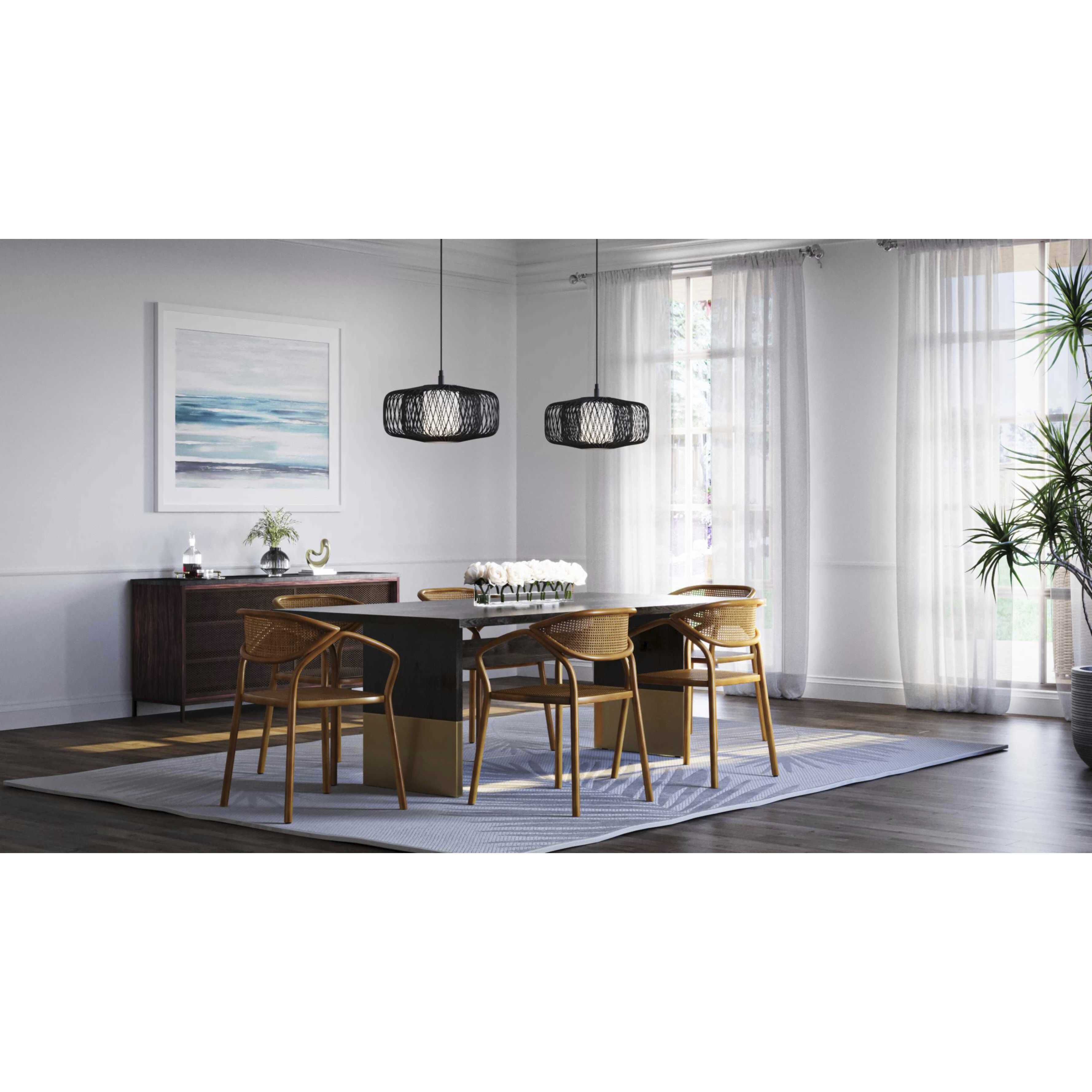 Cordova 1 Light 16 inch Black Rattan Pendant Ceiling Light, Design Series