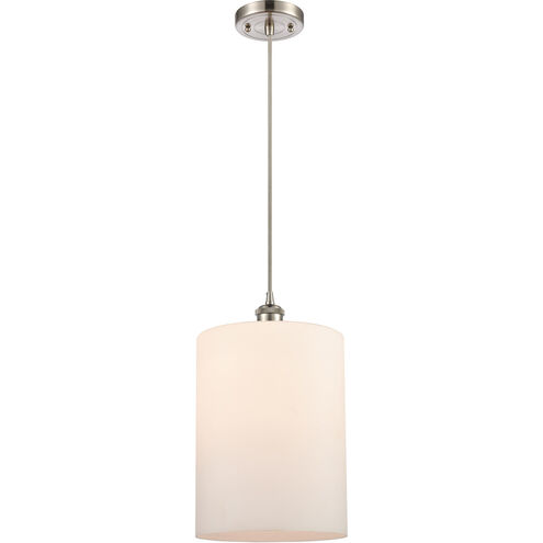 Ballston Large Cobbleskill LED 9 inch Brushed Satin Nickel Mini Pendant Ceiling Light in Matte White Glass, Silver, Ballston