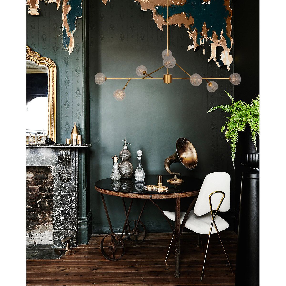 Damas 8 Light 53 inch Antique Gold Pendant Ceiling Light