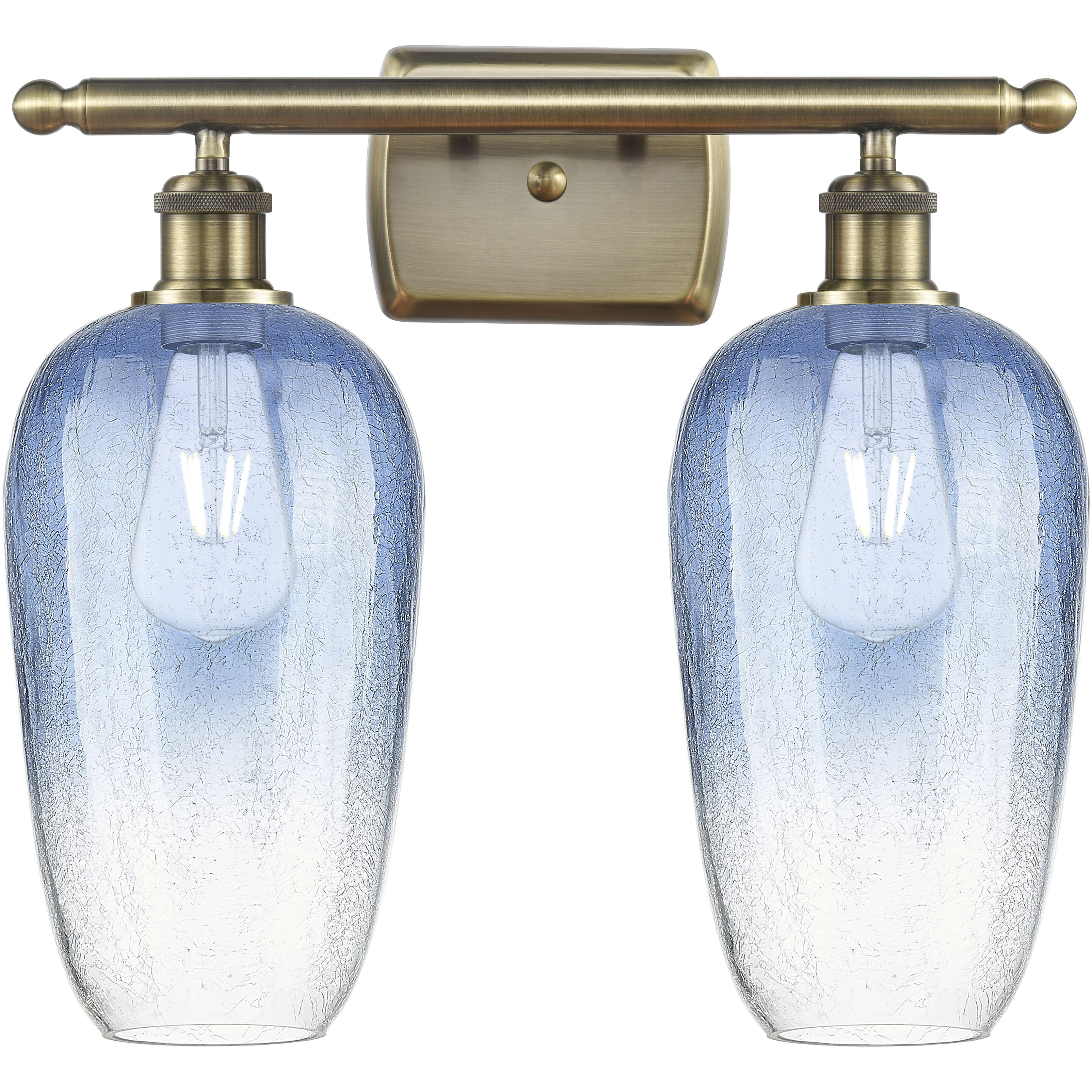 Ballston Brookhaven Flute 2 Light 17 inch Antique Brass Bath Vanity Light Wall Light in Sapphire Blue Glass