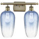 Ballston Brookhaven Flute 2 Light 17 inch Antique Brass Bath Vanity Light Wall Light in Sapphire Blue Glass