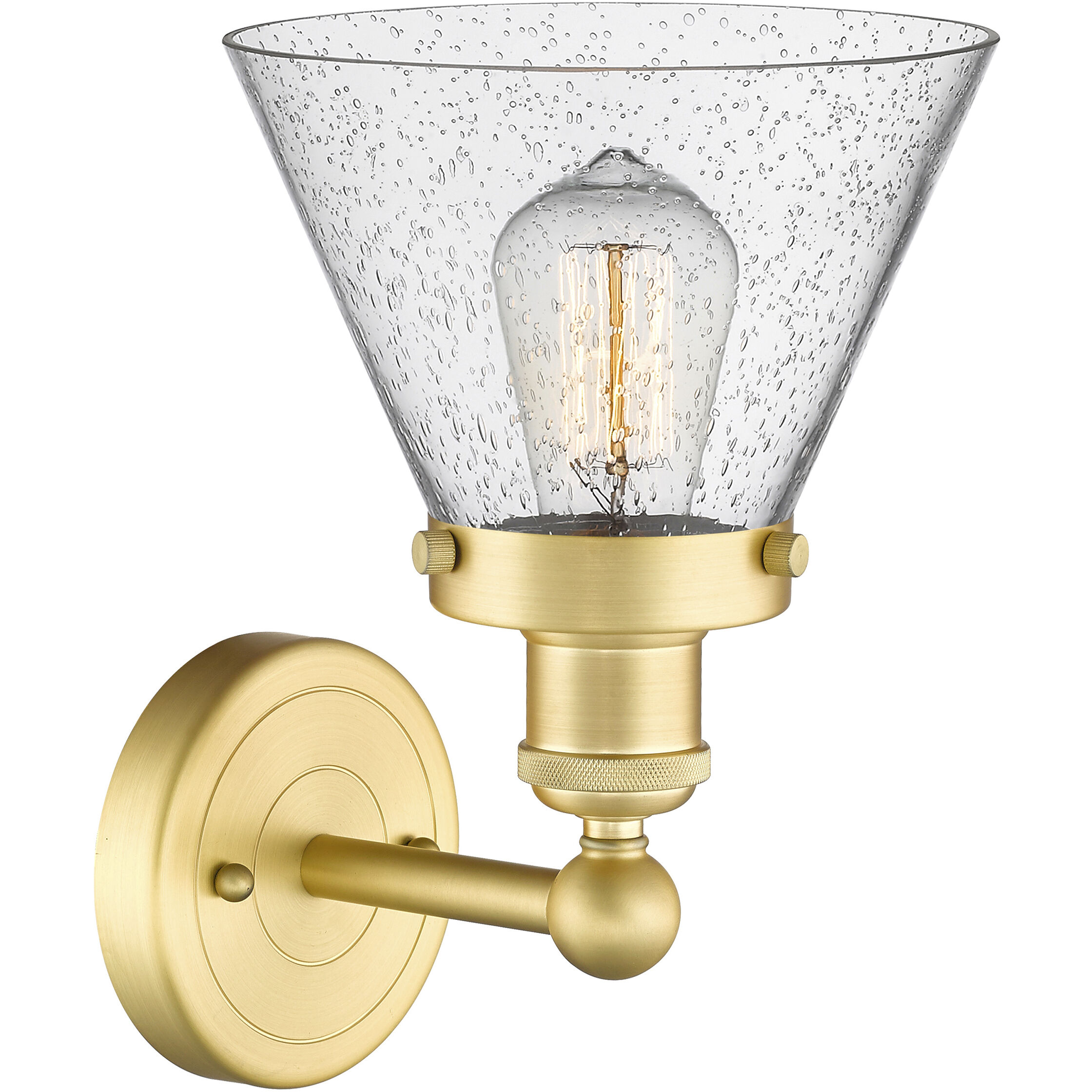 Cone 1 Light 7.75 inch Satin Gold Sconce Wall Light in Seedy Glass, Large
