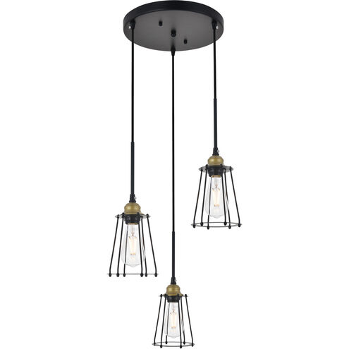 Auspice 3 Light 16 inch Brass and Black Pendant Ceiling Light