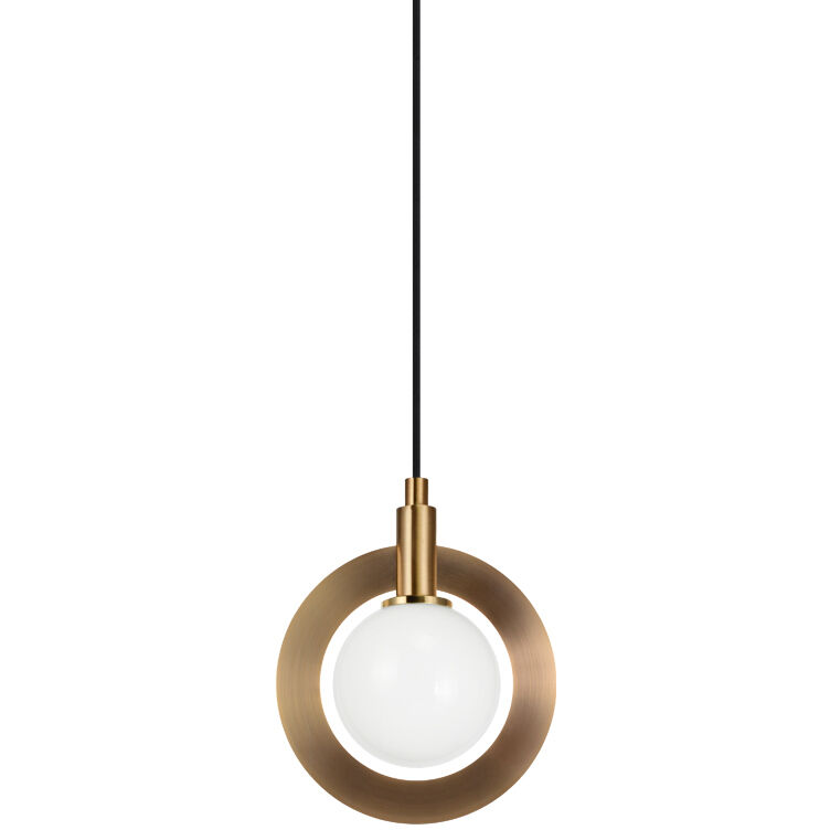 Astro 1 Light 7.5 inch Aged Gold Brass Pendant Ceiling Light in Aged Gold Brass and Opal Glass
