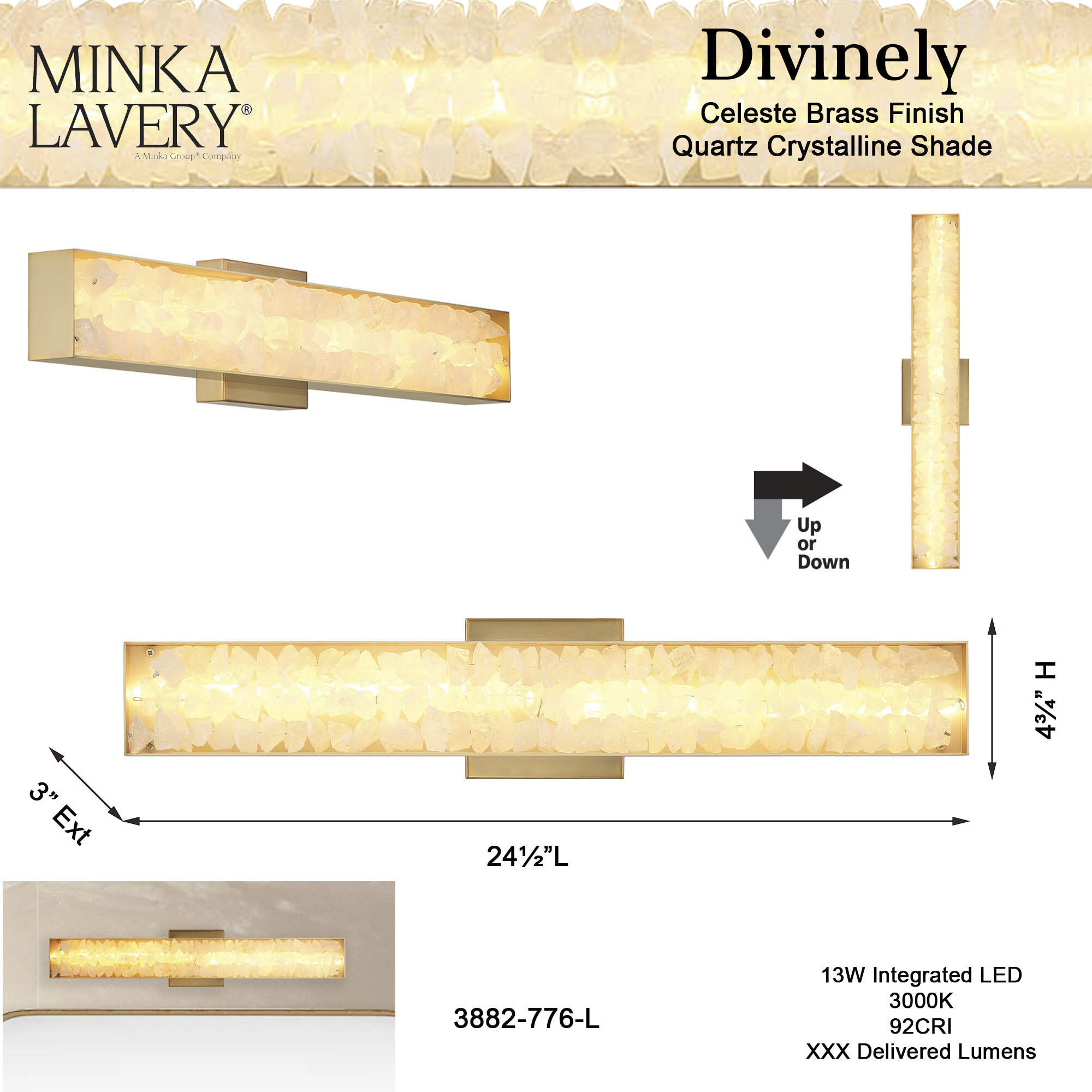 Divinely LED 3 inch Celeste Brass ADA Wall Sconce Wall Light