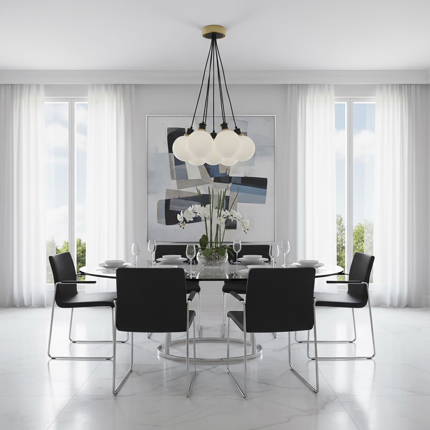 Gem LED 18 inch Black and Brushed Brass Chandelier Ceiling Light in White