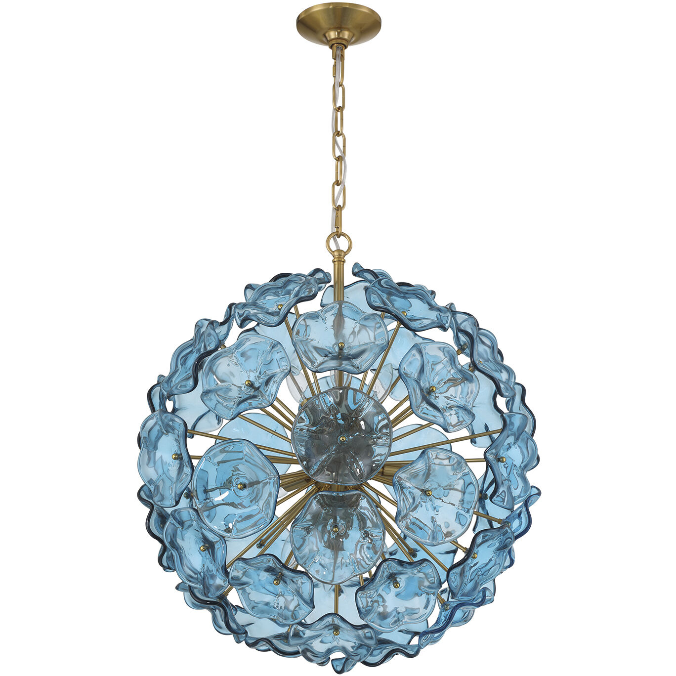 Esme 9 Light 22.5 inch Aged Brass Chandelier Ceiling Light in Floral Glass Petals Blue