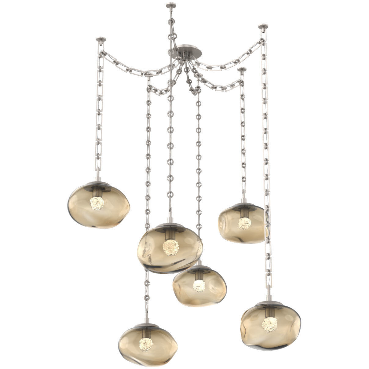 Nova LED 19 inch Beige Silver Swag Multi-Pendant Ceiling Light in 3000K LED, Floret Inner - Bronze Outer, Rectangular Chain