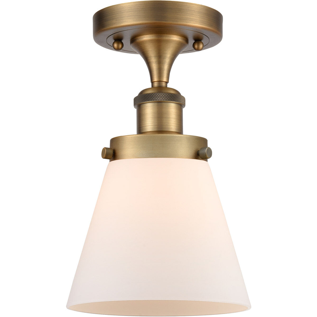 Ballston Small Cone LED 6 inch Brushed Brass Semi-Flush Mount Ceiling Light in Matte White Glass