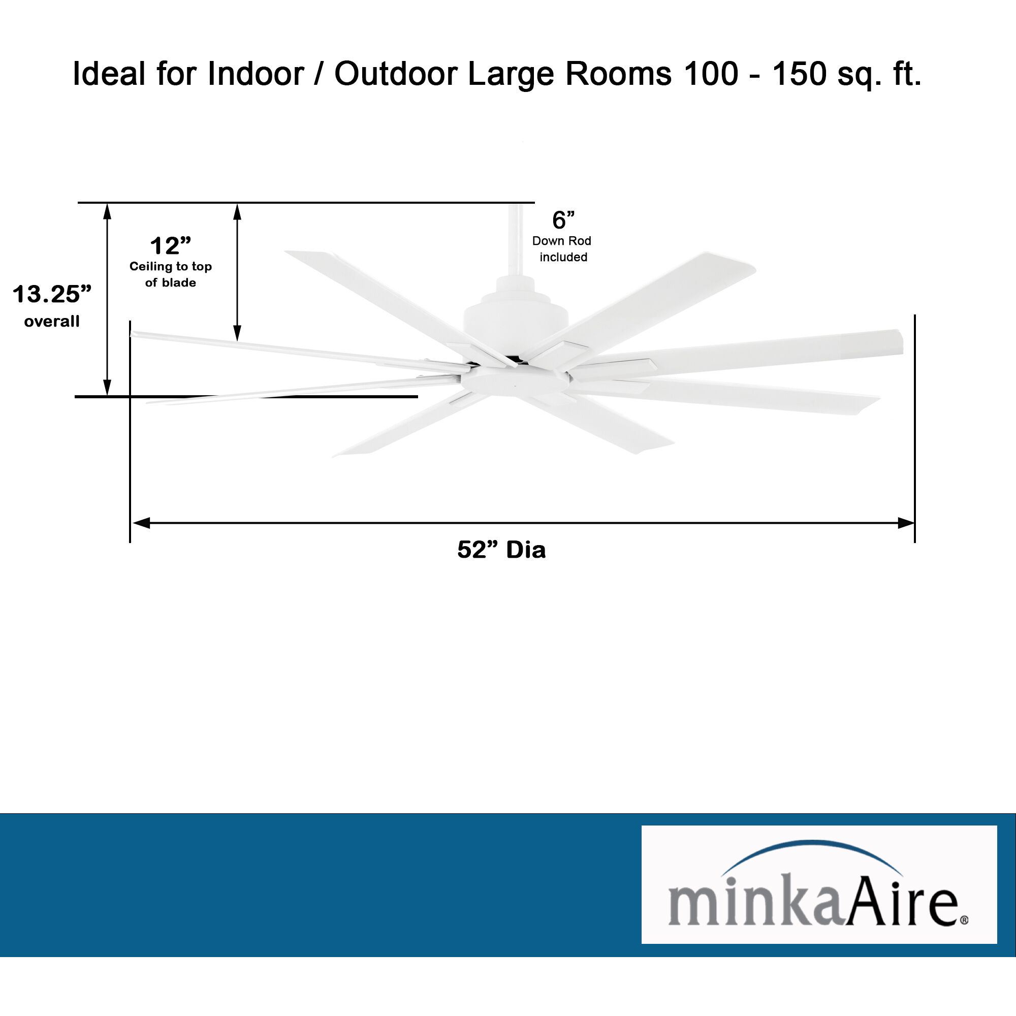 Xtreme H2O 52 52 inch Flat White Ceiling Fan, Outdoor