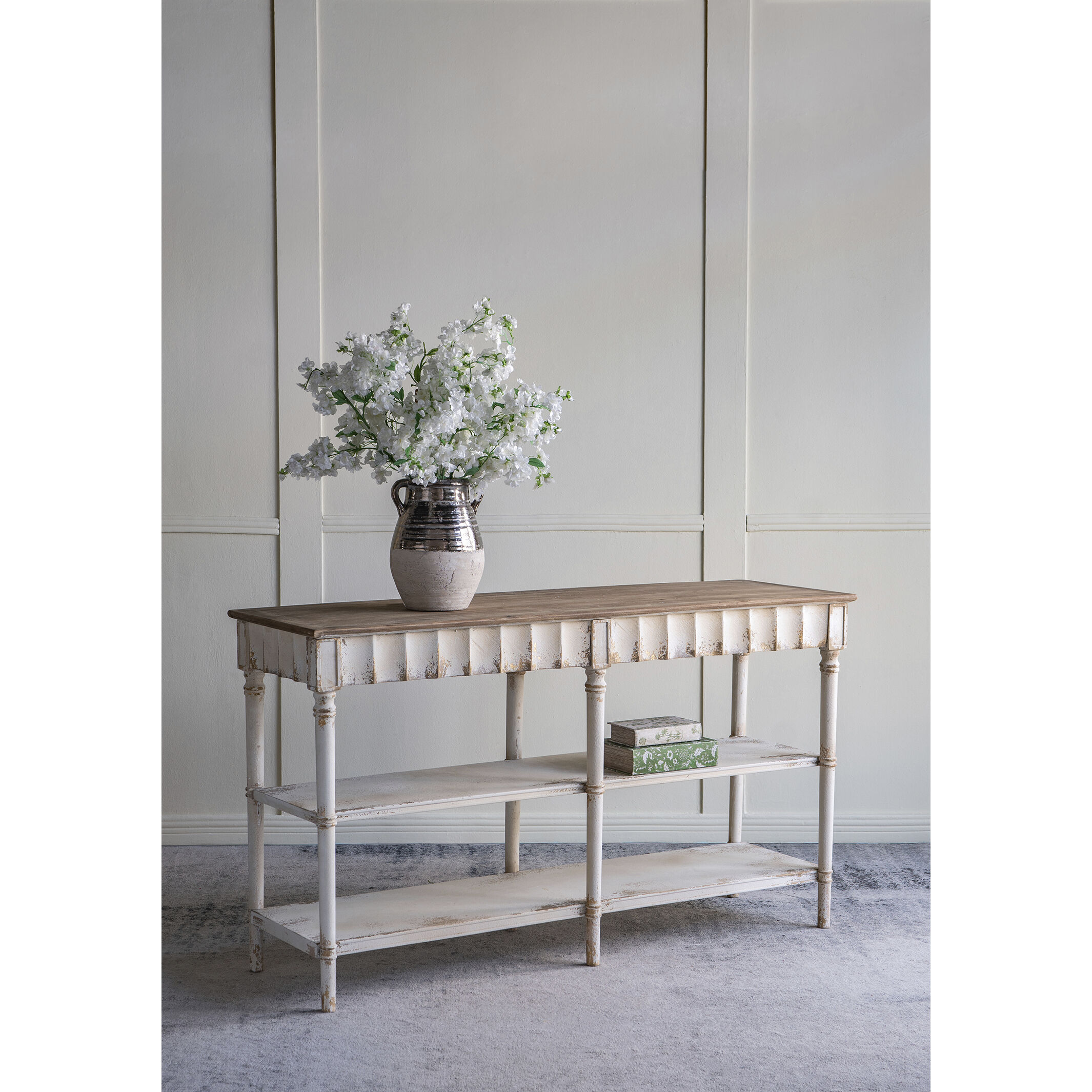Anita 63 X 19.7 inch Distressed White and Beige Console Table