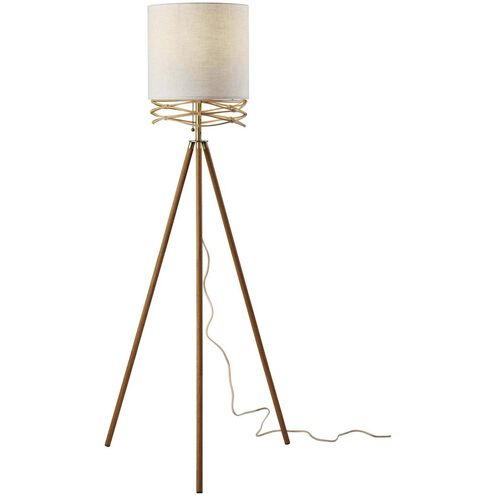 Melanie 60 inch 100.00 watt Natural Wood Veneer / Antique Brass Accents Floor Lamp Portable Light