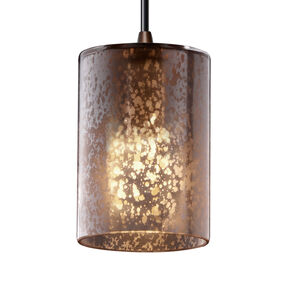 Fusion 1 Light 4 inch Dark Bronze Pendant Ceiling Light in Black Cord, Mercury Glass, Cylinder with Flat Rim, Incandescent