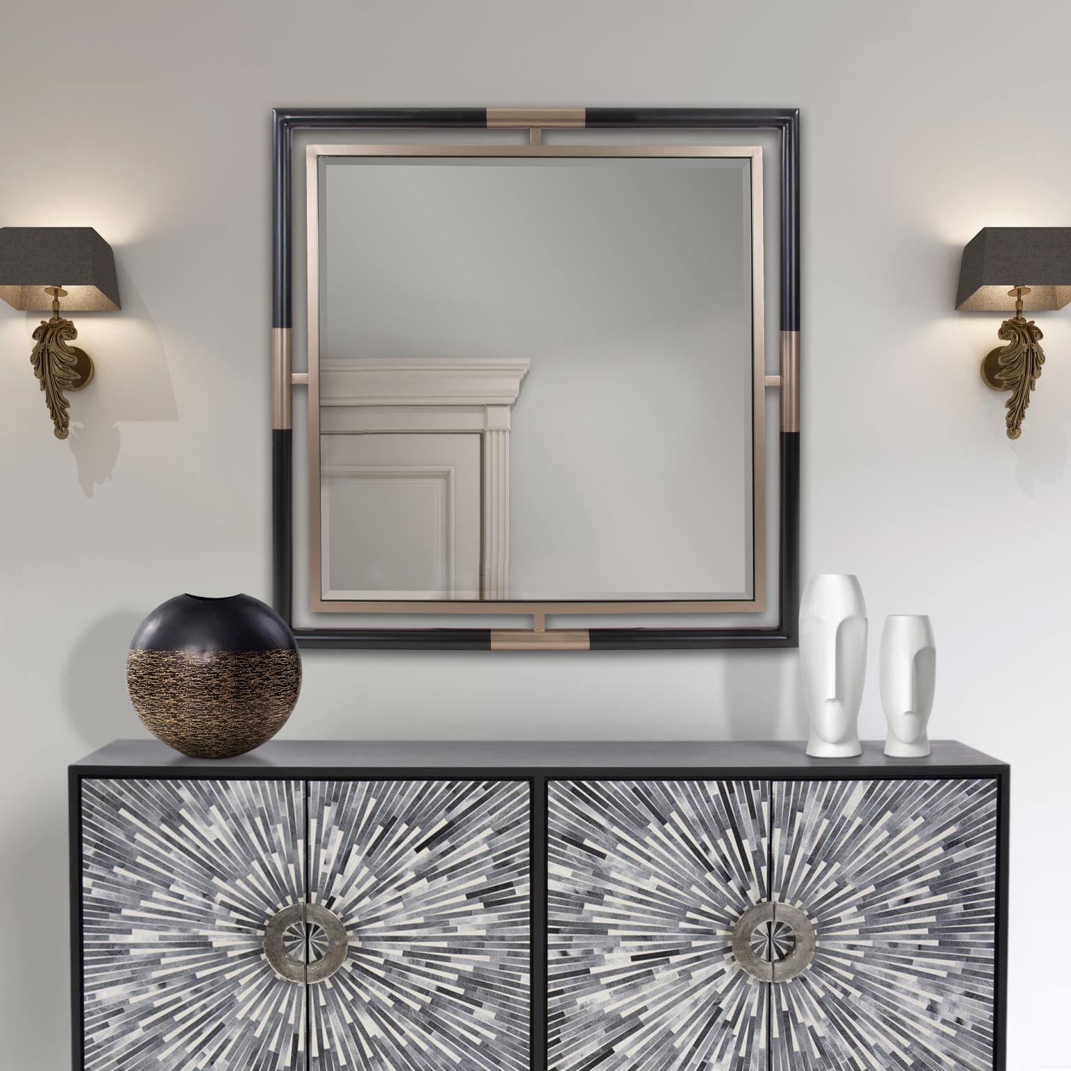 Fitzgerald 48 X 48 inch Black and Brass Mirror, Large