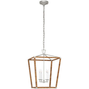 Chapman & Myers Darlana5 LED 17 inch Polished Nickel and Natural Rattan Wrapped Lantern Pendant Ceiling Light, Medium