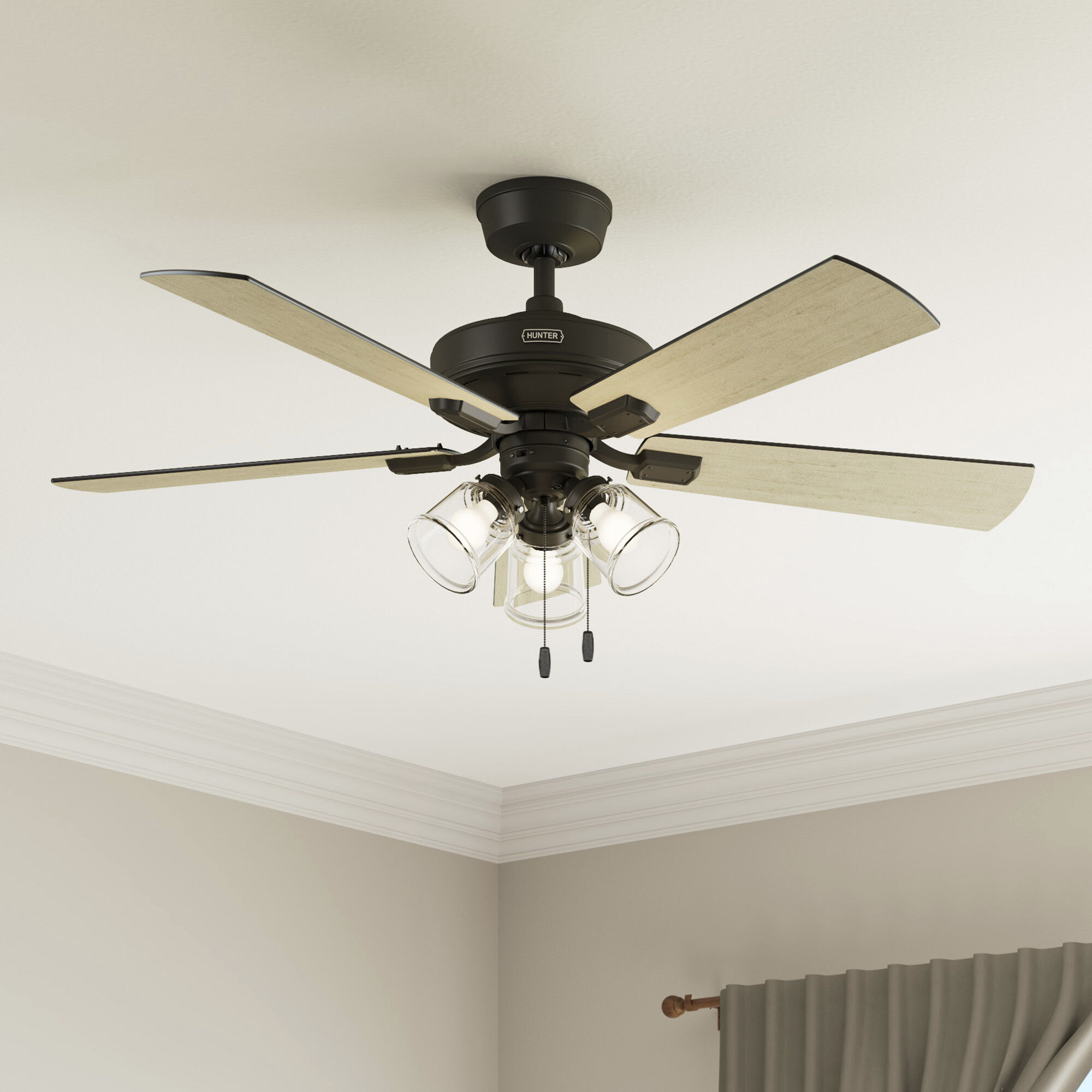 Crestfield 52 inch Noble Bronze with Bleached Grey Pine/Greyed Walnut Blades Ceiling Fan