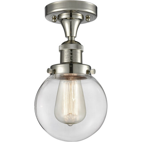 Franklin Restoration Beacon LED 6 inch Polished Nickel Semi-Flush Mount Ceiling Light in Clear Glass, Franklin Restoration