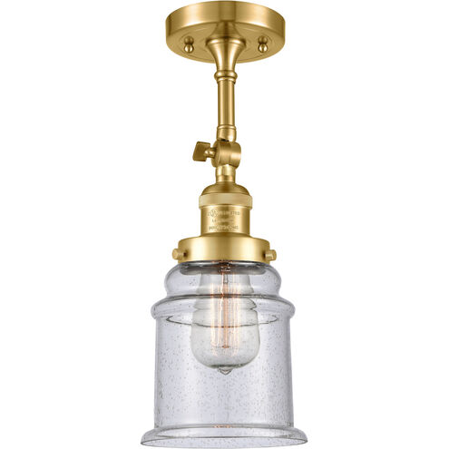 Franklin Restoration Canton LED 6 inch Satin Gold Semi-Flush Mount Ceiling Light in Seedy Glass, Franklin Restoration