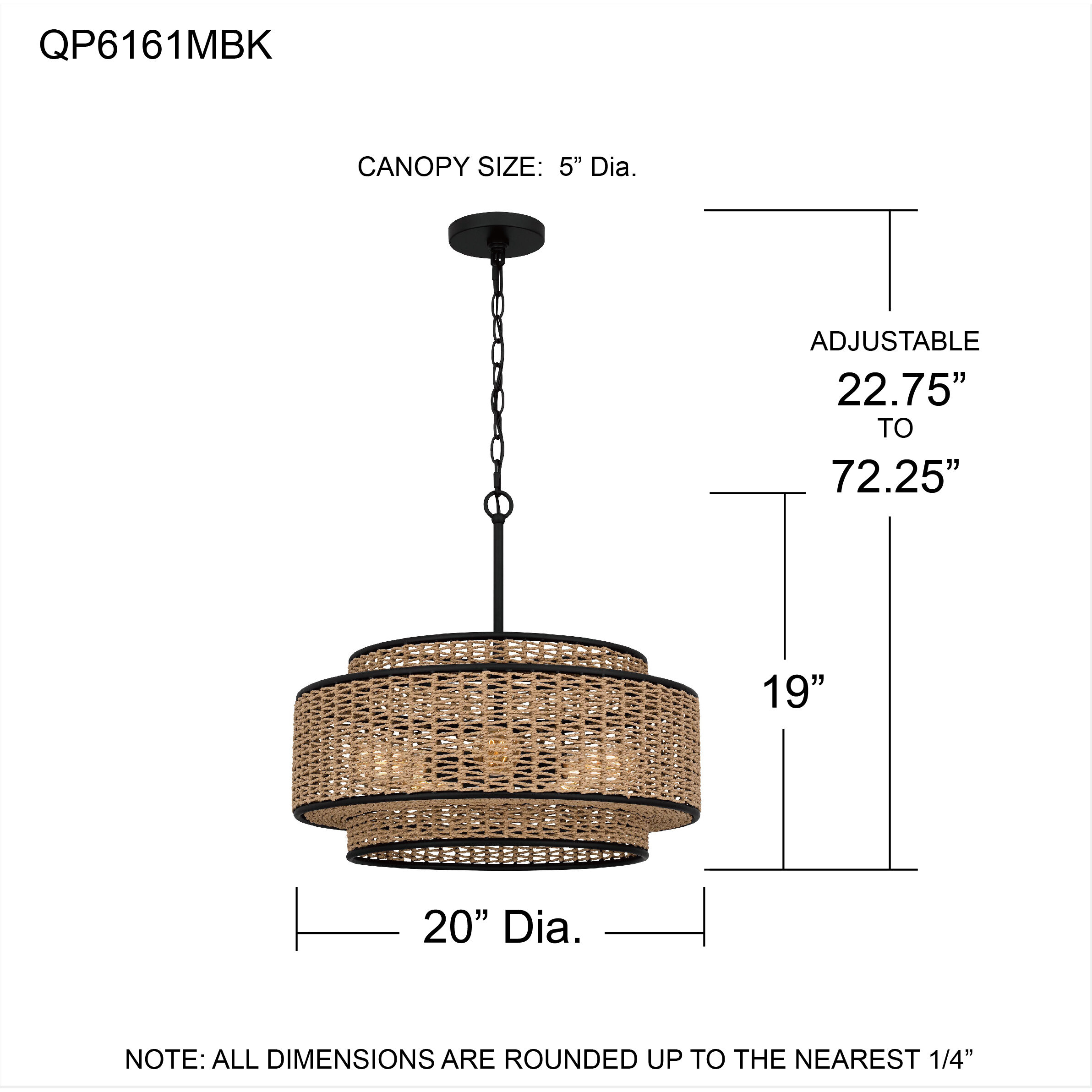 Teton 5 Light 20 inch Matte Black Pendant Ceiling Light